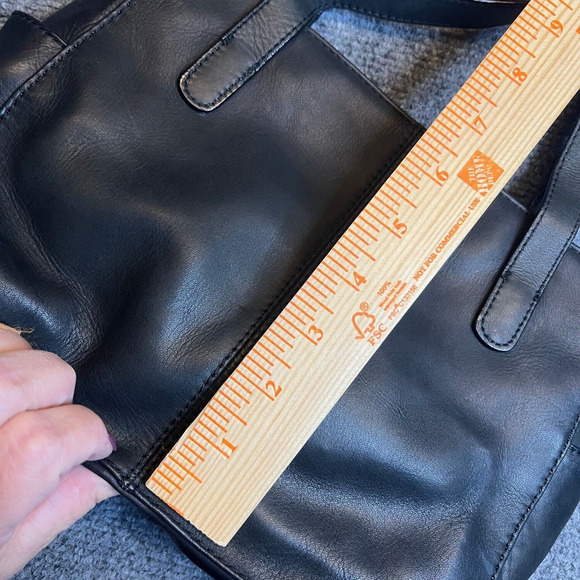 Leather Shoulder Handbag Black Small Double Handles Side Pockets Classic Casual - Picture 3 of 5